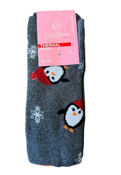 Sosete Craciun dama, Interior tip prosop,Imprimeu pinguin , Engros